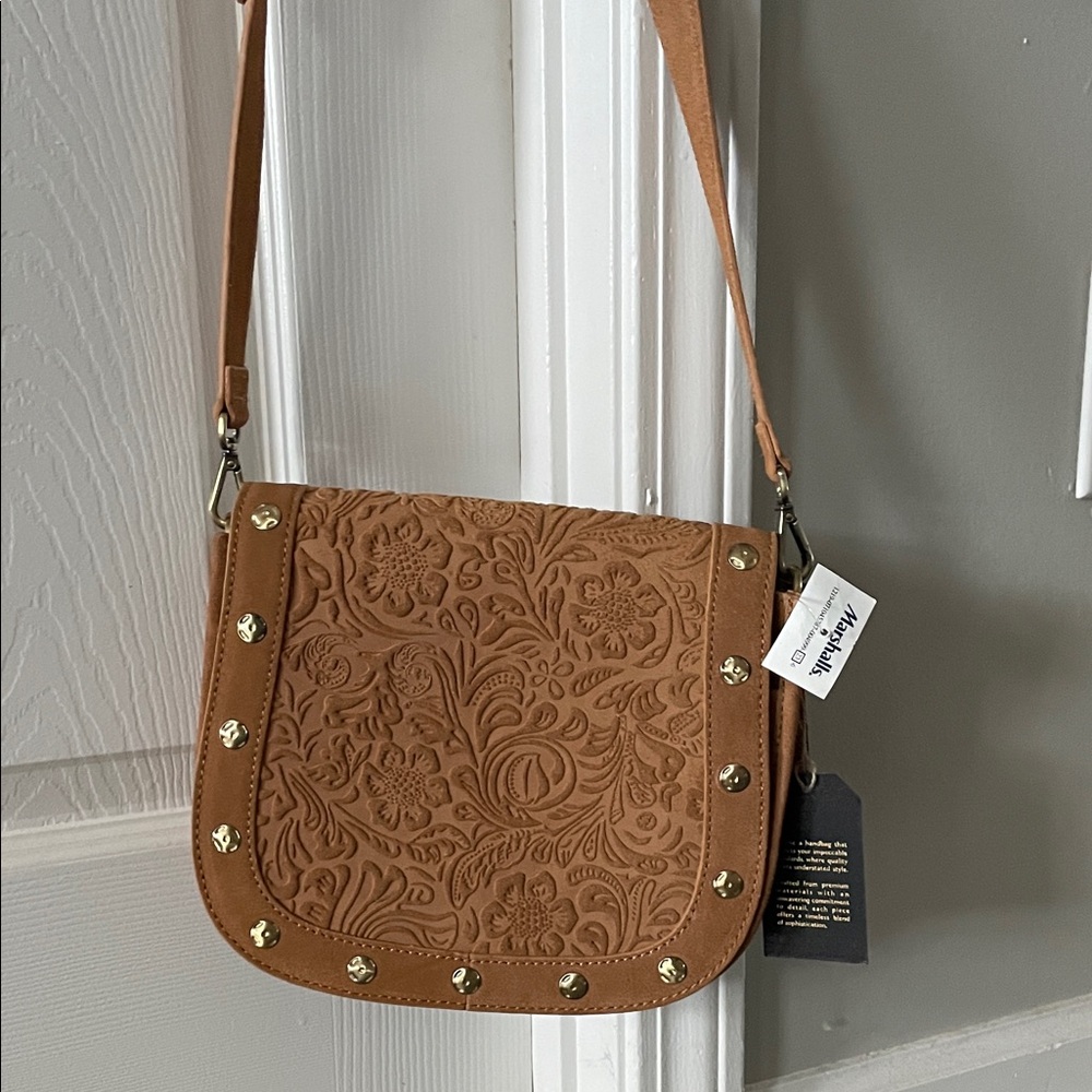 Floral Embossed Tan Crossbody Bag